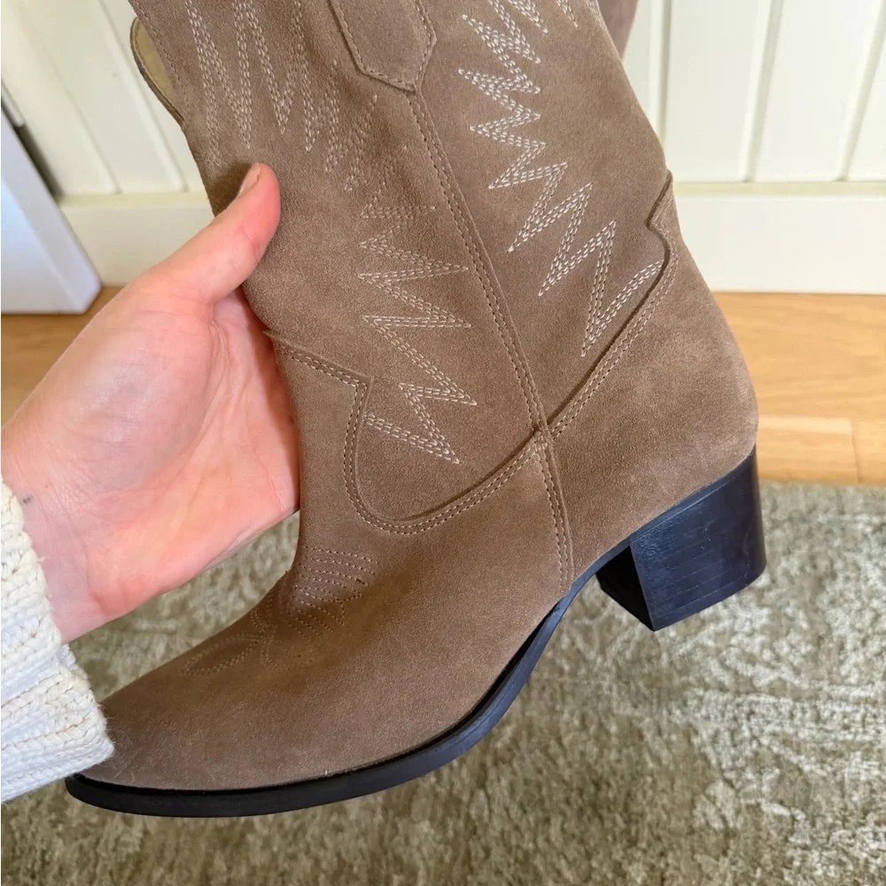 L'INTERVALLE Tan Suede Lace-Up Western Ankle Boots - Picture 3 of 4